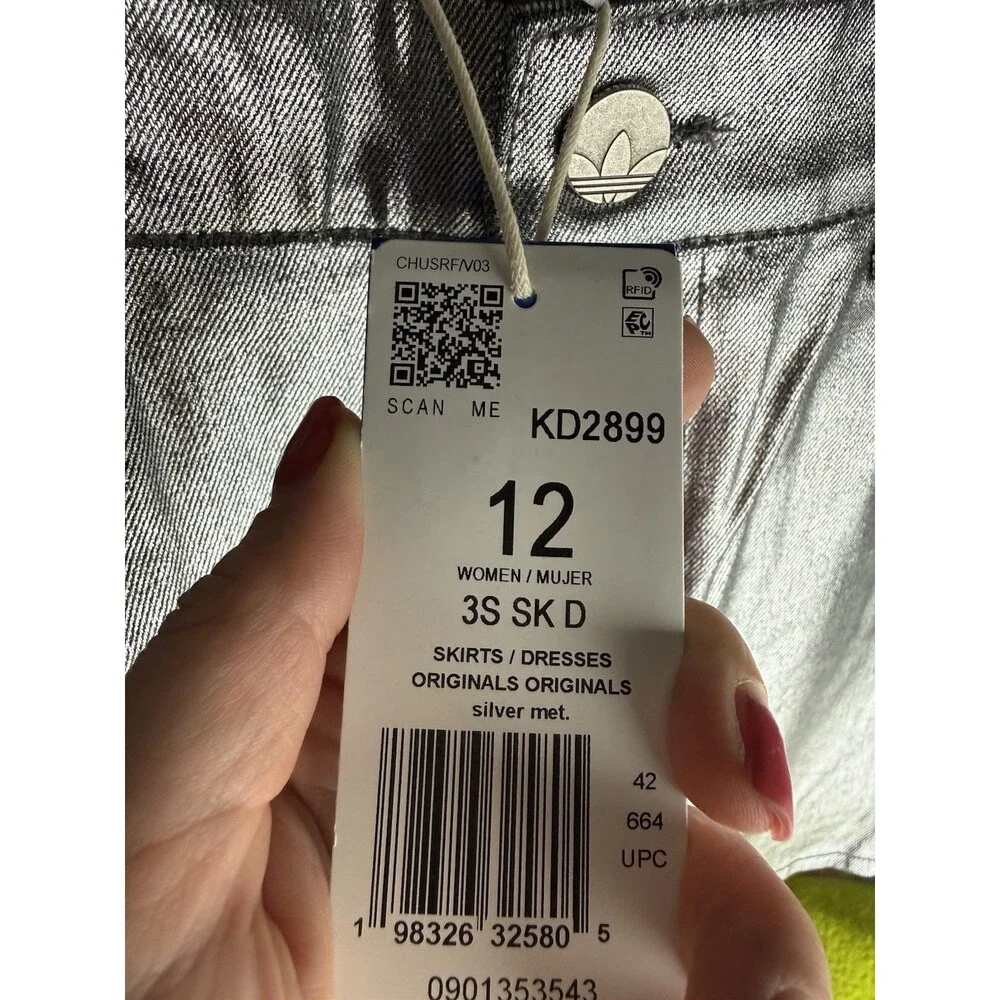 adidas women 3 STRIPES SKIRT DENIM Silver Size 12 Women